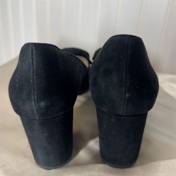 Kate Spade NY Black Suede Block Heel Pumps 7M Bow Detail Classic Dress Shoes - Picture 5 of 7